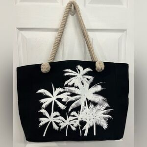 Beach Bag/Tote Bag Black w/Palm Trees, NWOT